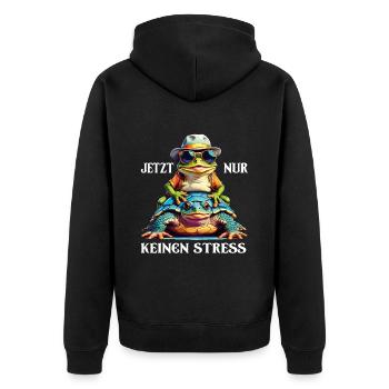 Jetzt nur keinen Stress Frosch und Schildkröte - Unisex Premium Bio Zip Hoodie - Schwarz - Hinten - Nico (187cm)