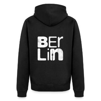 Berliner Souvenir Kreuzberg Hauptstadt Berlin - Unisex Premium Bio Zip Hoodie - Schwarz - Hinten - Nico (187cm)