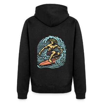Vintage Summer Surfer on Wave Board Design - Unisex Premium Organic Zip Hoodie - black - Back - Nico (187cm)