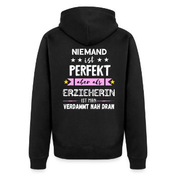 Erzieherin Kindergärtnerin Kindergarten Erziehung - Unisex Premium Bio Zip Hoodie - Schwarz - Hinten - Nico (187cm)