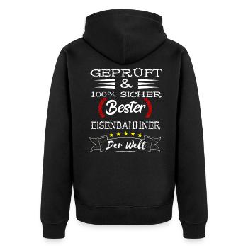 Bester Eisenbahner Zugführer Lokfuher Schaffner - Unisex Premium Bio Zip Hoodie - Schwarz - Hinten - Nico (187cm)