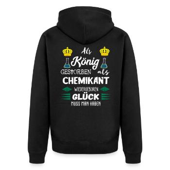 Chemikant König Chemiker Biochemie Chemielaborant - Unisex Premium Bio Zip Hoodie - Schwarz - Hinten - Nico (187cm)
