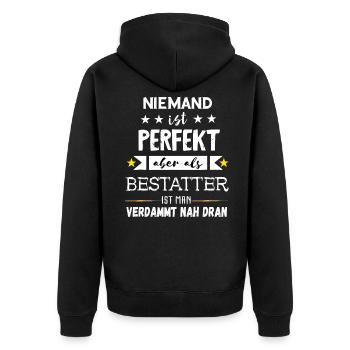 Lustige Bestatter Friedhof Bestattung Geschenke - Unisex Premium Bio Zip Hoodie - Schwarz - Hinten - Nico (187cm)