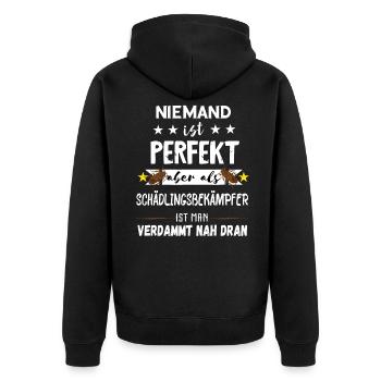 Schädlingsbekämpfer Kammerjäger Geschenke - Unisex Premium Bio Zip Hoodie - Schwarz - Hinten - Nico (187cm)