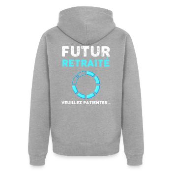 Départ en retraite idée cadeau homme - Veste à capuche bio Premium Unisexe - gris chiné - Dos - Nico (187cm)