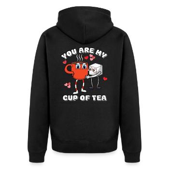 Tu es ma tasse de thé / Anniversaire / Journée des Valantines - Veste à capuche bio Premium Unisexe - noir - Dos - Nico (187cm)