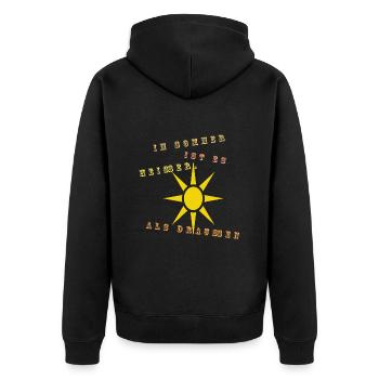 Im Sommer ist es heißer als draußen - Unisex Premium Bio Zip Hoodie - Schwarz - Hinten - Nico (187cm)