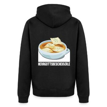 Herrgottsbescheißerle Schwäbische Maultaschen - Unisex Premium Bio Zip Hoodie - Schwarz - Hinten - Nico (187cm)