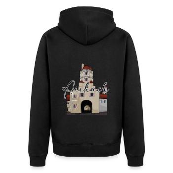 Aichach // Illustration - Unisex Premium Bio Zip Hoodie - Schwarz - Hinten - Nico (187cm)
