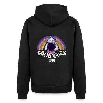 Shark expert in - Unisex Premium Organic Zip Hoodie - black - Back - Nico (187cm)