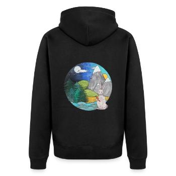 Hase Kaninchen Landschaft Outdoor Naturliebhaber - Unisex Premium Bio Zip Hoodie - Schwarz - Hinten - Nico (187cm)