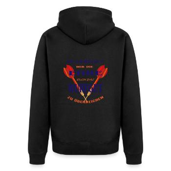 Dart Sprüche Darts für Dartspieler Geschenke - Unisex Premium Bio Zip Hoodie - Schwarz - Hinten - Nico (187cm)
