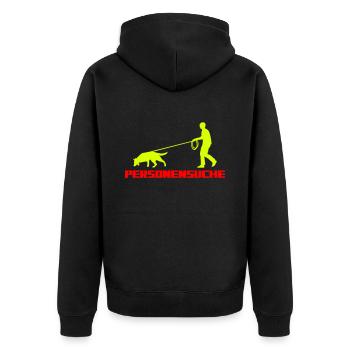 Personensuche Mantrailing Mann - Unisex Premium Bio Zip Hoodie - Schwarz - Hinten - Nico (187cm)