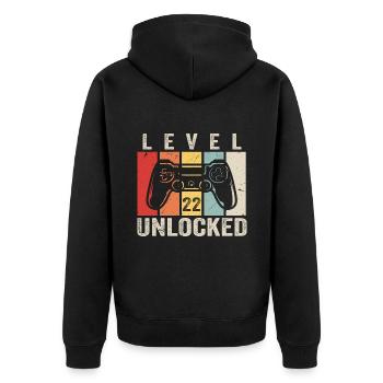 Level 22 Unlocked 22 Year Old Birthday Gift - Unisex Premium Organic Zip Hoodie - black - Back - Nico (187cm)