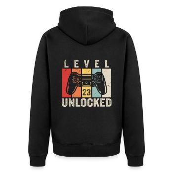 Level 23 Unlocked 23 Year Old Birthday Gift - Unisex Premium Organic Zip Hoodie - black - Back - Nico (187cm)