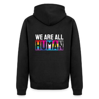 Nous sommes tous humains LGBTQIA - Veste à capuche bio Premium Unisexe - noir - Dos - Nico (187cm)
