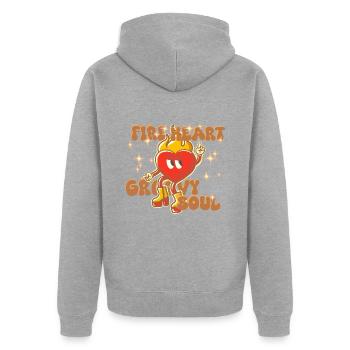 Herz in Flammen, grooviger Soul - Unisex Premium Bio Zip Hoodie - Grau meliert - Hinten - Nico (187cm)