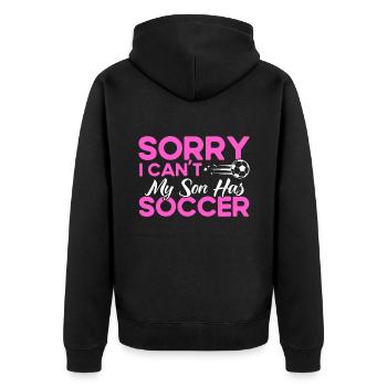 Sportfan Fußball Mama Sohn Geschenk - Unisex Premium Bio Zip Hoodie - Schwarz - Hinten - Nico (187cm)