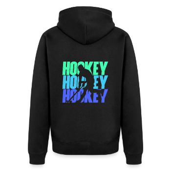 Feldhockey Spieler Hockeyspieler Jungen Hockey - Unisex Premium Bio Zip Hoodie - Schwarz - Hinten - Nico (187cm)