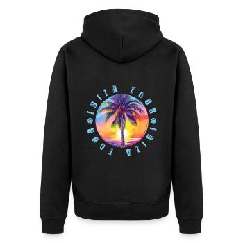 Visite d’Ibiza colorée - Veste à capuche bio Premium Unisexe - noir - Dos - Nico (187cm)