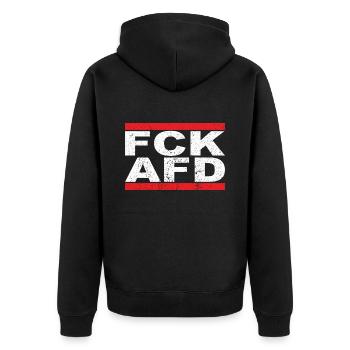 FCK AFD - Unisex Premium Bio Zip Hoodie - Schwarz - Hinten - Nico (187cm)
