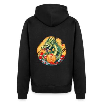 Asiatisch Drache Anime Japanisch Meer Wellen - Unisex Premium Bio Zip Hoodie - Schwarz - Hinten - Nico (187cm)
