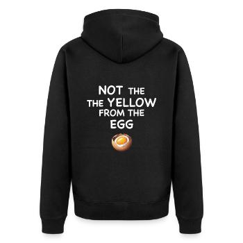 Denglisch Not the yellow from the egg - Unisex Premium Bio Zip Hoodie - Schwarz - Hinten - Nico (187cm)