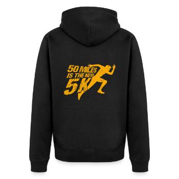 Ultralauf Ultramarathonläufer Ultramarathon Gesche - Unisex Premium Bio Zip Hoodie - Schwarz - Hinten - Nico (187cm)