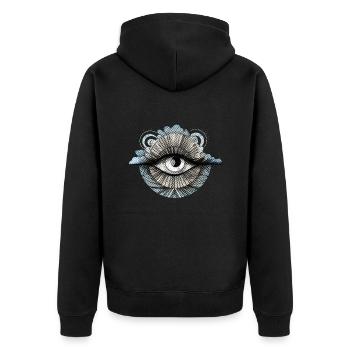 Allsehendes 70er Jahre Auge Wolke Retro Vintage - Unisex Premium Bio Zip Hoodie - Schwarz - Hinten - Nico (187cm)