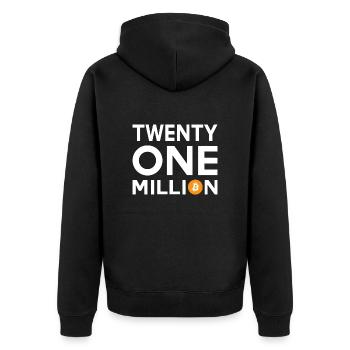 Bitcoin Twenty One Million - Unisex Premium Bio Zip Hoodie - Schwarz - Hinten - Nico (187cm)
