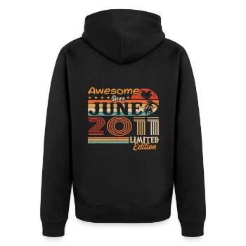 June 2011 Retro Vintage Juni 2011 birthday - Unisex Premium Organic Zip Hoodie - black - Back - Nico (187cm)