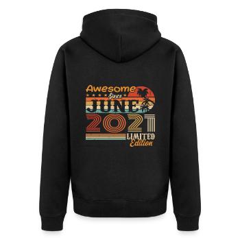 June 2021 Retro Vintage Juni 2021 birthday - Unisex Premium Organic Zip Hoodie - black - Back - Nico (187cm)