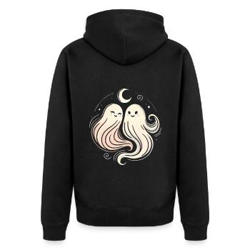 Geisterhaftes Duo in mondbeschienenen Wirbeln - Unisex Premium Bio Zip Hoodie - Schwarz - Hinten - Nico (187cm)