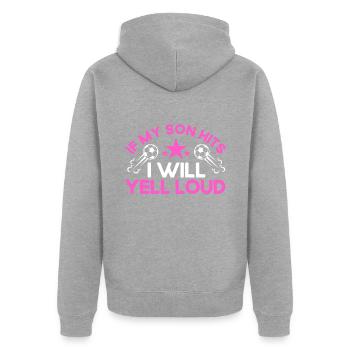 Fußball Mutter Sportfan Geschenk - Unisex Premium Bio Zip Hoodie - Grau meliert - Hinten - Nico (187cm)