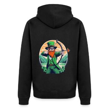 St. Patrick's Day Kleeblatt Bogenschießen - Unisex Premium Bio Zip Hoodie - Schwarz - Hinten - Nico (187cm)