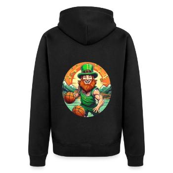 St. Patrick's Day Kleeblatt Basketball - Unisex Premium Bio Zip Hoodie - Schwarz - Hinten - Nico (187cm)