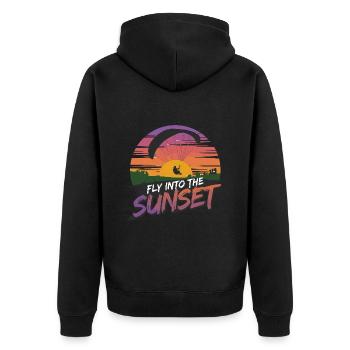 Gleitschirmfliegen Fly Into Sunset Abenteuer - Unisex Premium Bio Zip Hoodie - Schwarz - Hinten - Nico (187cm)