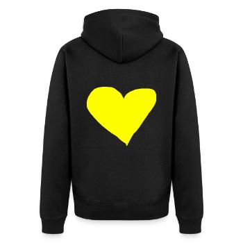 Herz gelb Geschenkidee - Unisex Premium Bio Zip Hoodie - Schwarz - Hinten - Nico (187cm)