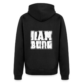 Hamburg Souvenir Design Hansestadt Hamburg - Unisex Premium Bio Zip Hoodie - Schwarz - Hinten - Nico (187cm)