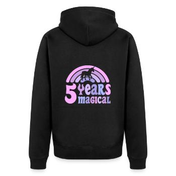 Birthday Girl 5 years old Little Unicorn - Unisex Premium Organic Zip Hoodie - black - Back - Nico (187cm)