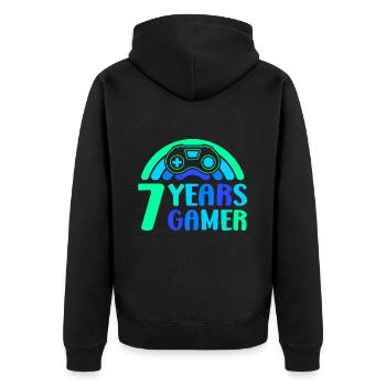 7th Birthday Boy 7 Years Controller Gaming - Unisex Premium Organic Zip Hoodie - black - Back - Nico (187cm)