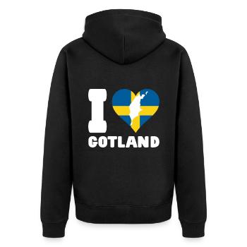 I LOVE GOTLAND Sweden - Unisex Premium Organic Zip Hoodie - black - Back - Nico (187cm)