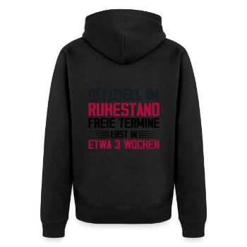 Offiziell Im Ruhestand - Unisex Premium Bio Zip Hoodie - Schwarz - Hinten - Nico (187cm)