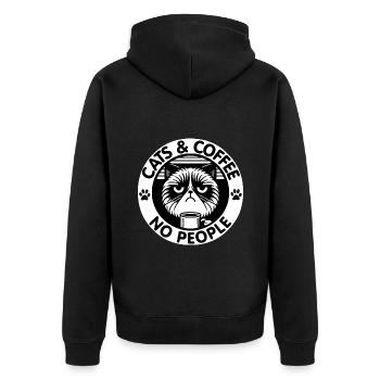 Katze und Kaffee keine Menschen - Unisex Premium Bio Zip Hoodie - Schwarz - Hinten - Nico (187cm)
