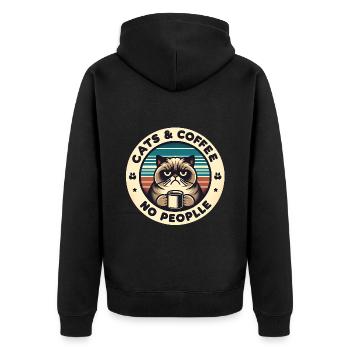Katze und Kaffee keine Menschen - Unisex Premium Bio Zip Hoodie - Schwarz - Hinten - Nico (187cm)