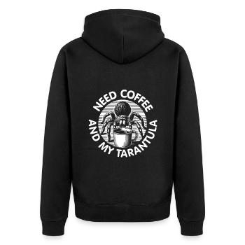 Brauche Kaffee und meine Vogelspinne - Unisex Premium Bio Zip Hoodie - Schwarz - Hinten - Nico (187cm)