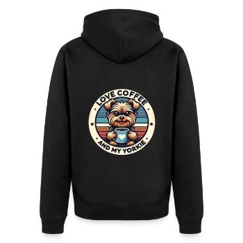 Ich brauche Kaffee und meinen Yorkie - Unisex Premium Bio Zip Hoodie - Schwarz - Hinten - Nico (187cm)