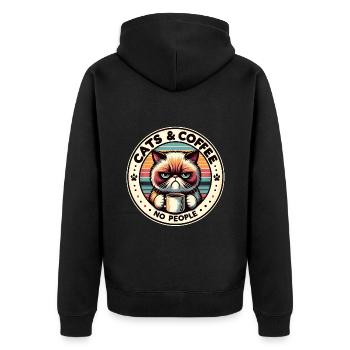 Katze und Kaffee keine Menschen - Unisex Premium Bio Zip Hoodie - Schwarz - Hinten - Nico (187cm)
