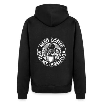 Brauche Kaffee und meine Vogelspinne - Unisex Premium Bio Zip Hoodie - Schwarz - Hinten - Nico (187cm)