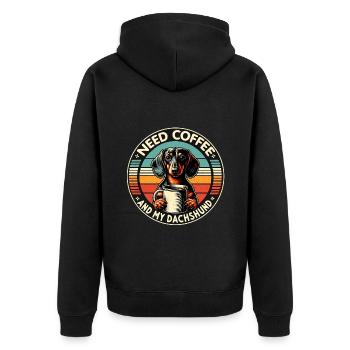 Brauche nur Kaffee und meinen Dackel - Unisex Premium Bio Zip Hoodie - Schwarz - Hinten - Nico (187cm)